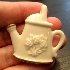 Beautiful - Porcelain Flower Water Jug - 1 5/8" BROOCH - Marked Lennox